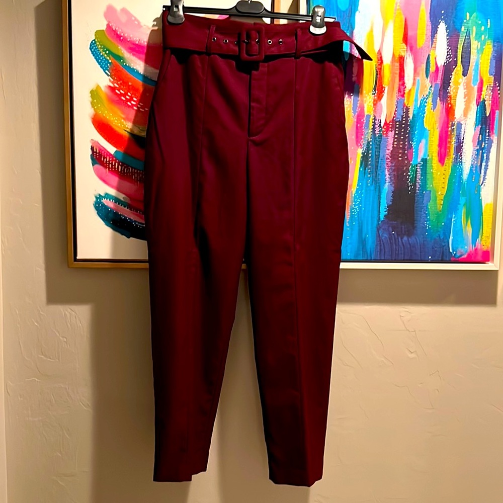 Zara belted burgundy pants